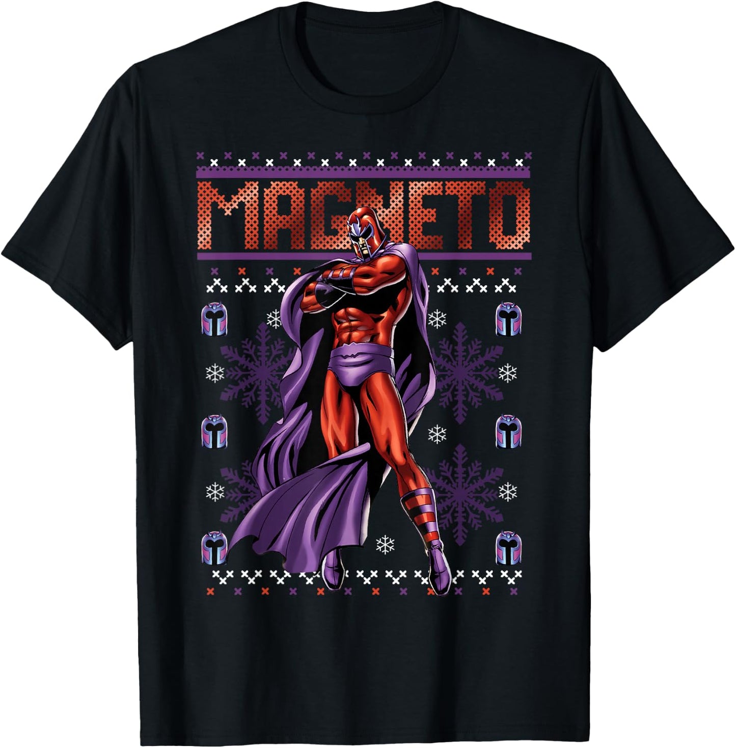 Marvel X-Men Magneto Purple Ugly Christmas Sweater T-Shirt - T-Shirt | Black