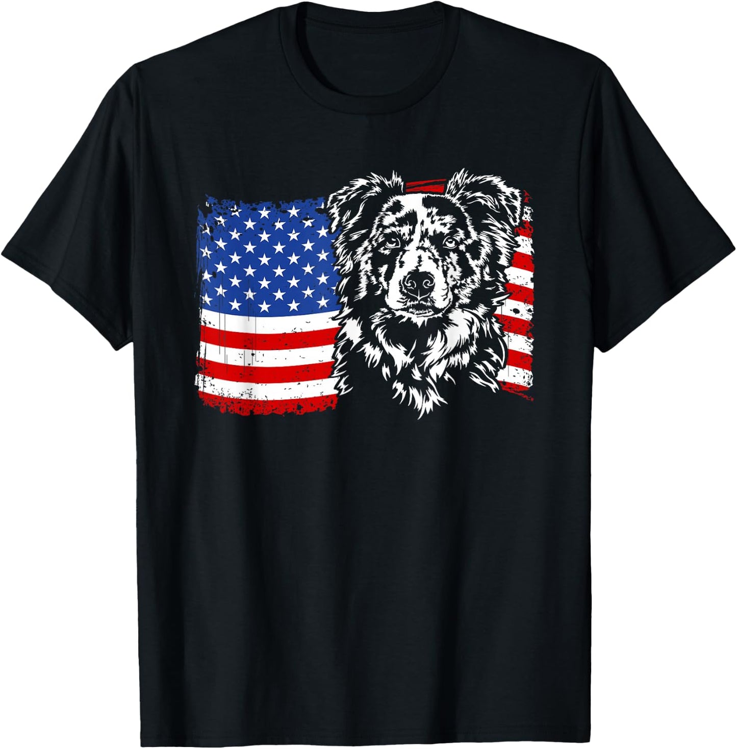 Proud merle Border Collie American Flag patriotic dog gift T-Shirt - T-Shirt | Black