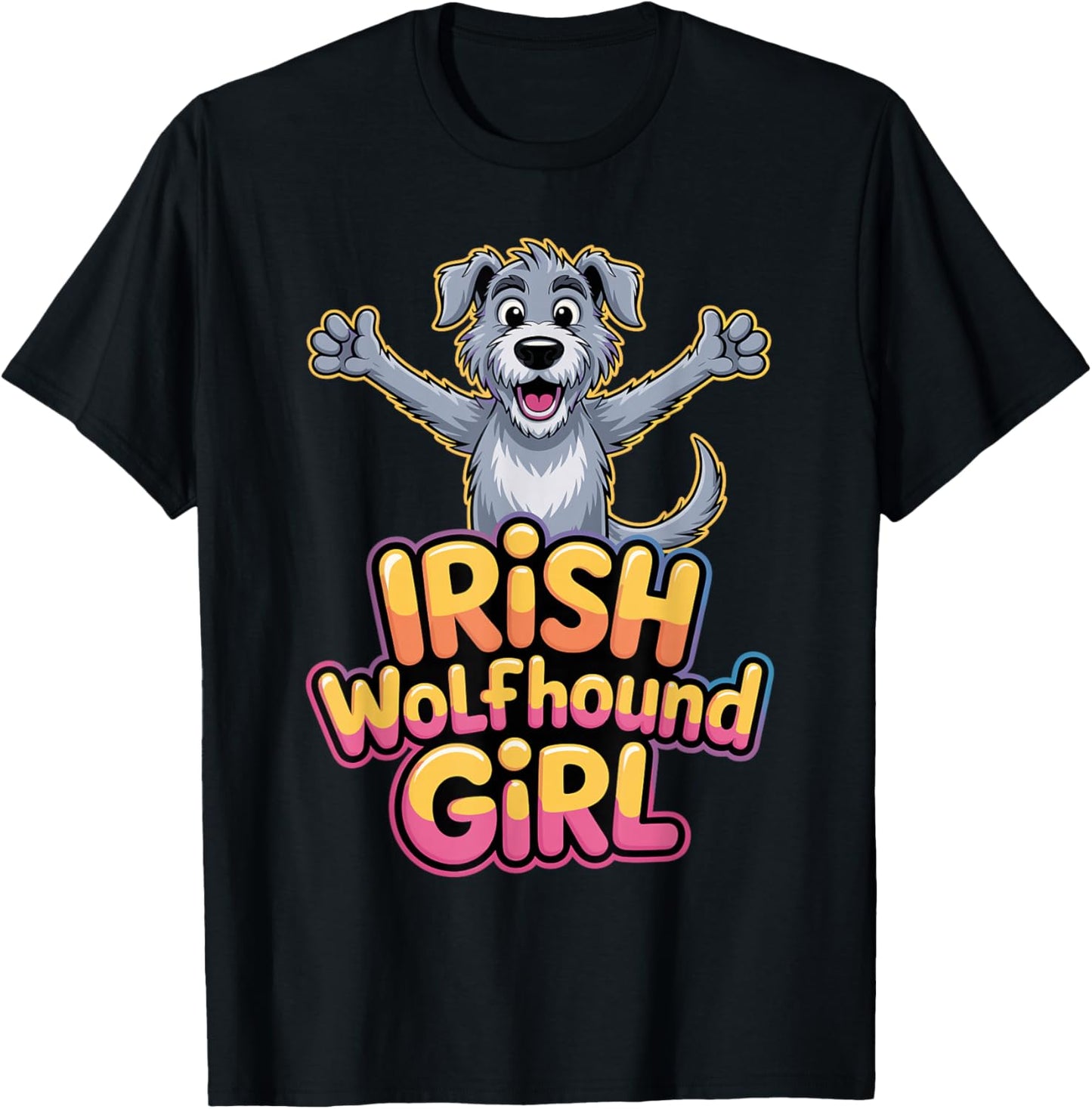 Irish Wolfhound Girl Cartoon Pet Dog Mom Puppy Breed T-Shirt - T-Shirt | Black