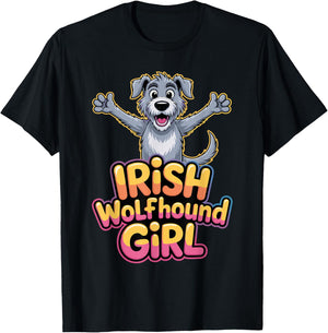 Irish Wolfhound Girl Cartoon Pet Dog Mom Puppy Breed T-Shirt - T-Shirt | Black