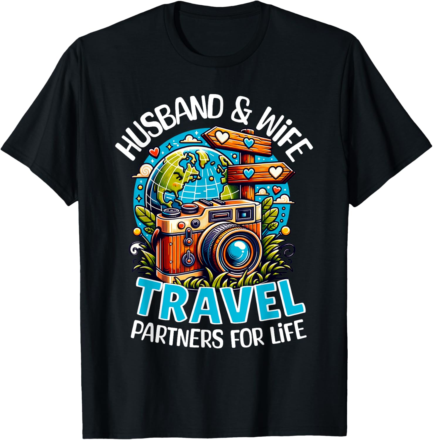 Couple Matching Husband And Wife Travel Partners For Life T-Shirt - T-Shirt | Black