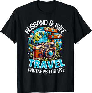 Couple Matching Husband And Wife Travel Partners For Life T-Shirt - T-Shirt | Black