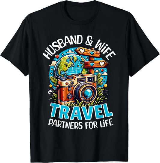 Couple Matching Husband And Wife Travel Partners For Life T-Shirt - T-Shirt | Black