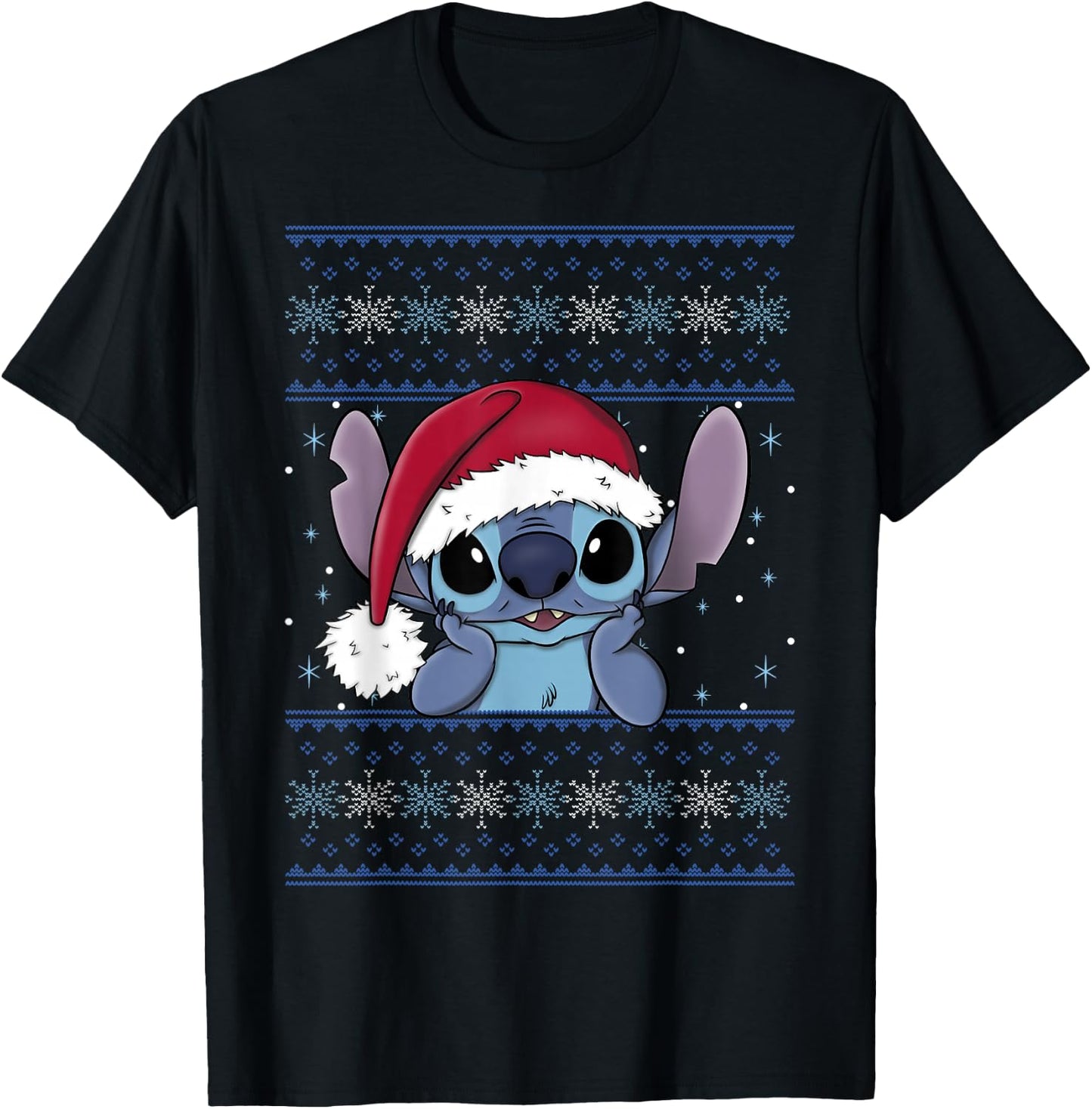 Disney Lilo & Stitch Christmas Stitch Ugly Sweater Style T-Shirt - T-Shirt | Black