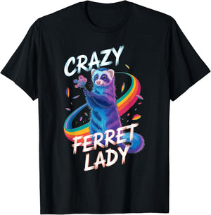 Crazy Ferret Lady Adorable Animal Fun T-Shirt - T-Shirt | Black