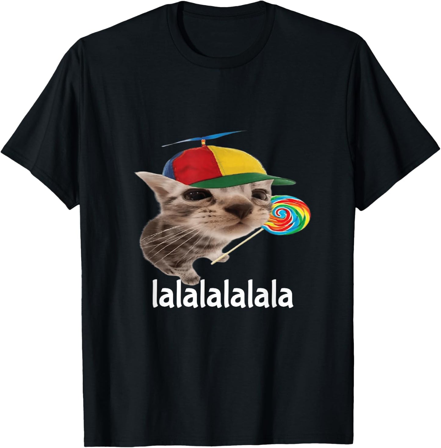 Silly Cat With Lollipop Meme Cat Lover T-Shirt - T-Shirt | Black