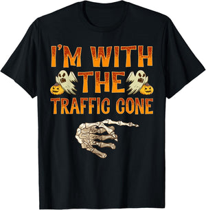 I'm With The Traffic Cone Shirt Costume Halloween Couple T-Shirt - T-Shirt | Black