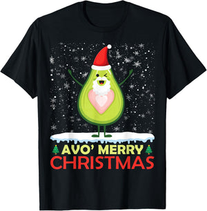 Santa Avocado Avo Merry Christmas Vegan Pajama Avocado Lover T-Shirt - T-Shirt | Black