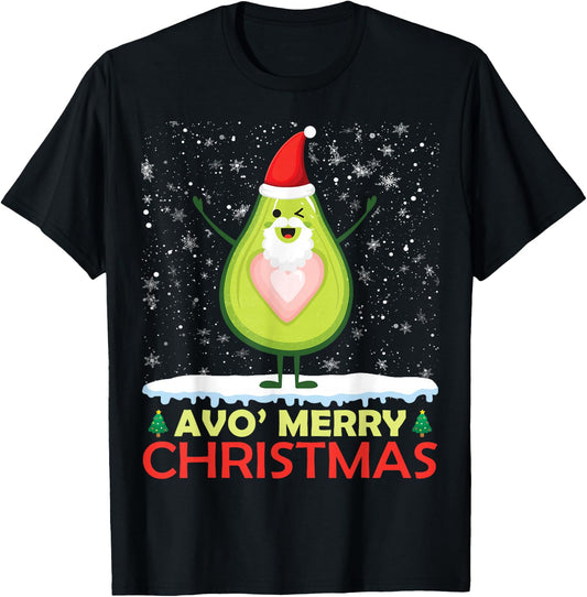 Santa Avocado Avo Merry Christmas Vegan Pajama Avocado Lover T-Shirt - T-Shirt | Black