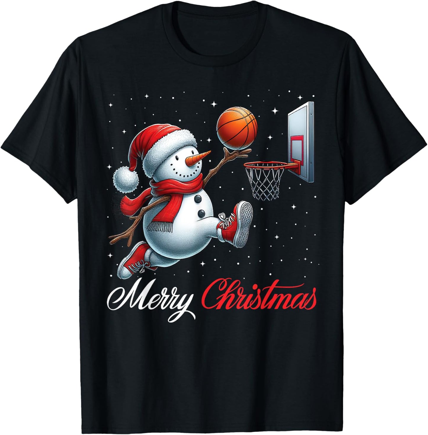 Snowman Basketball Merry Christmas Snow Boys Girls Kids T-Shirt - T-Shirt | Black