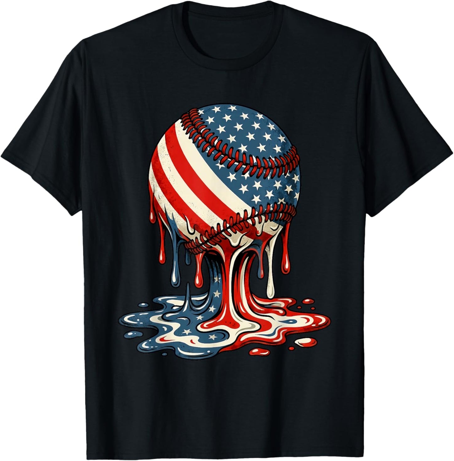 Baseball Drip American Patriotic 4th of July Boys Kids Youth T-Shirt - T-Shirt | Black