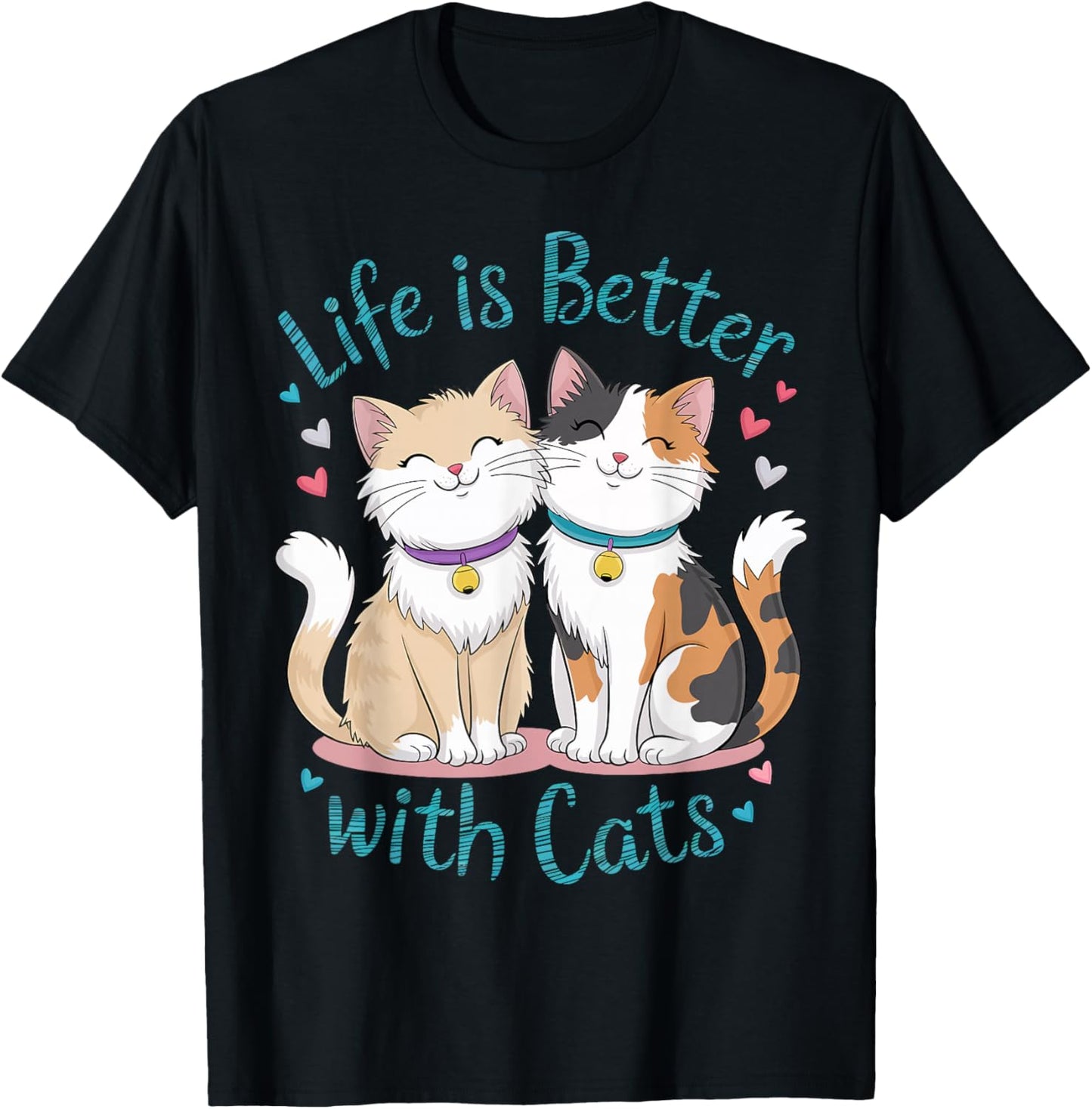 Life Is Better With Cats Cute Cat Lover Valentine's Men Women Kids T-Shirt - T-Shirt | Black