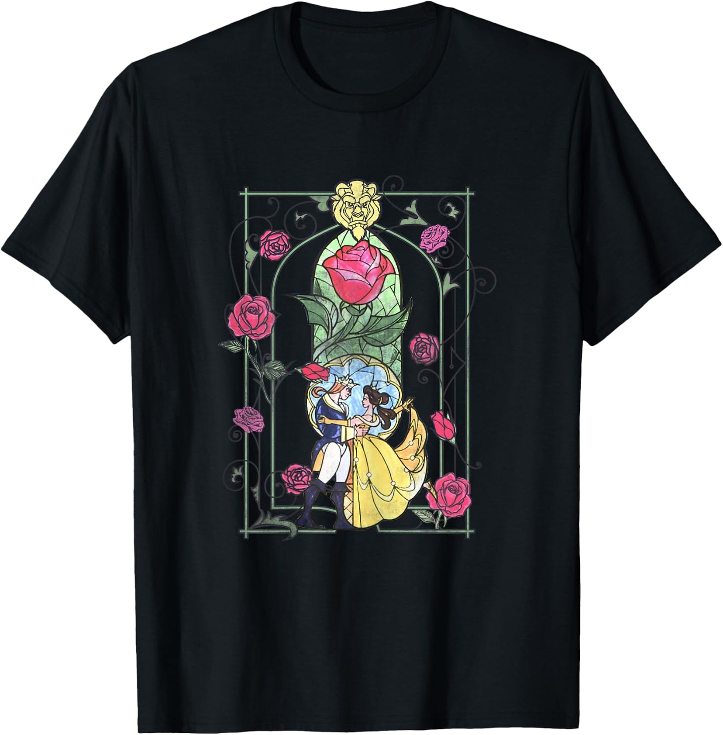 Disney Beauty And The Beast Stained Glass Graphic T-Shirt - T-Shirt | Black