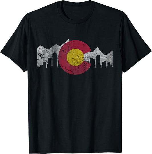 Colorado Flag Skyline Home Family Retro Vintage Fade T-Shirt - T-Shirt | Black