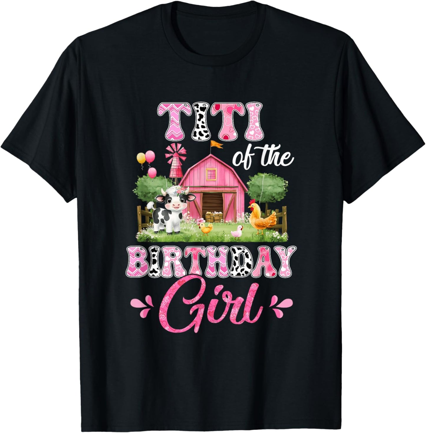 Titi Of The Birthday Girl 1St Birthday Cow Farm Family T-Shirt - T-Shirt | Black
