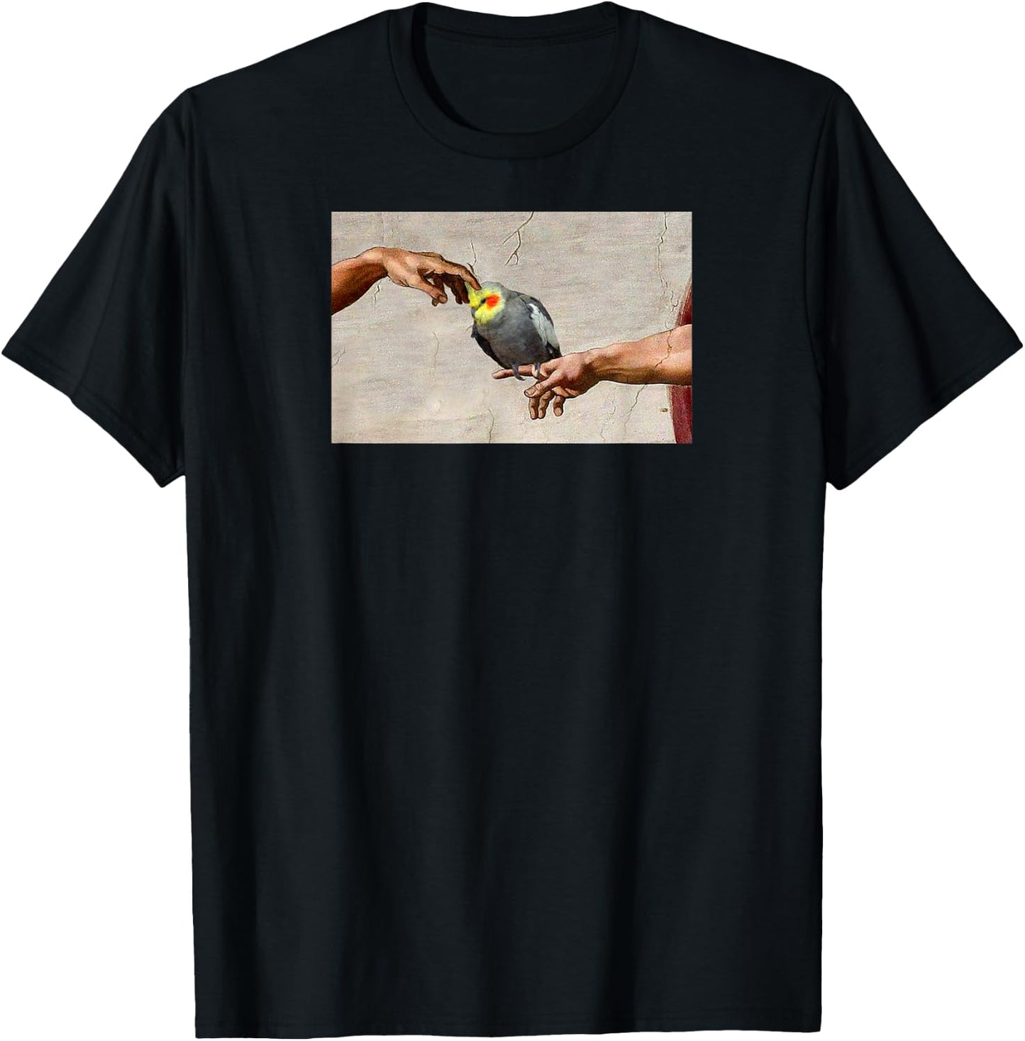 Funny Scritching a Birb, Parrot Art, Michelangelo Cockatiel T-Shirt - T-Shirt | Black