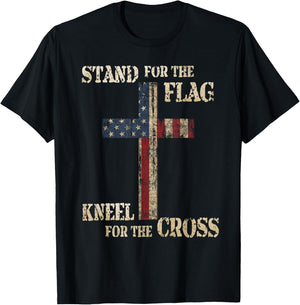 Stand for The Flag Kneel for The Cross - Faith US Patriotic T-Shirt - T-Shirt | Black