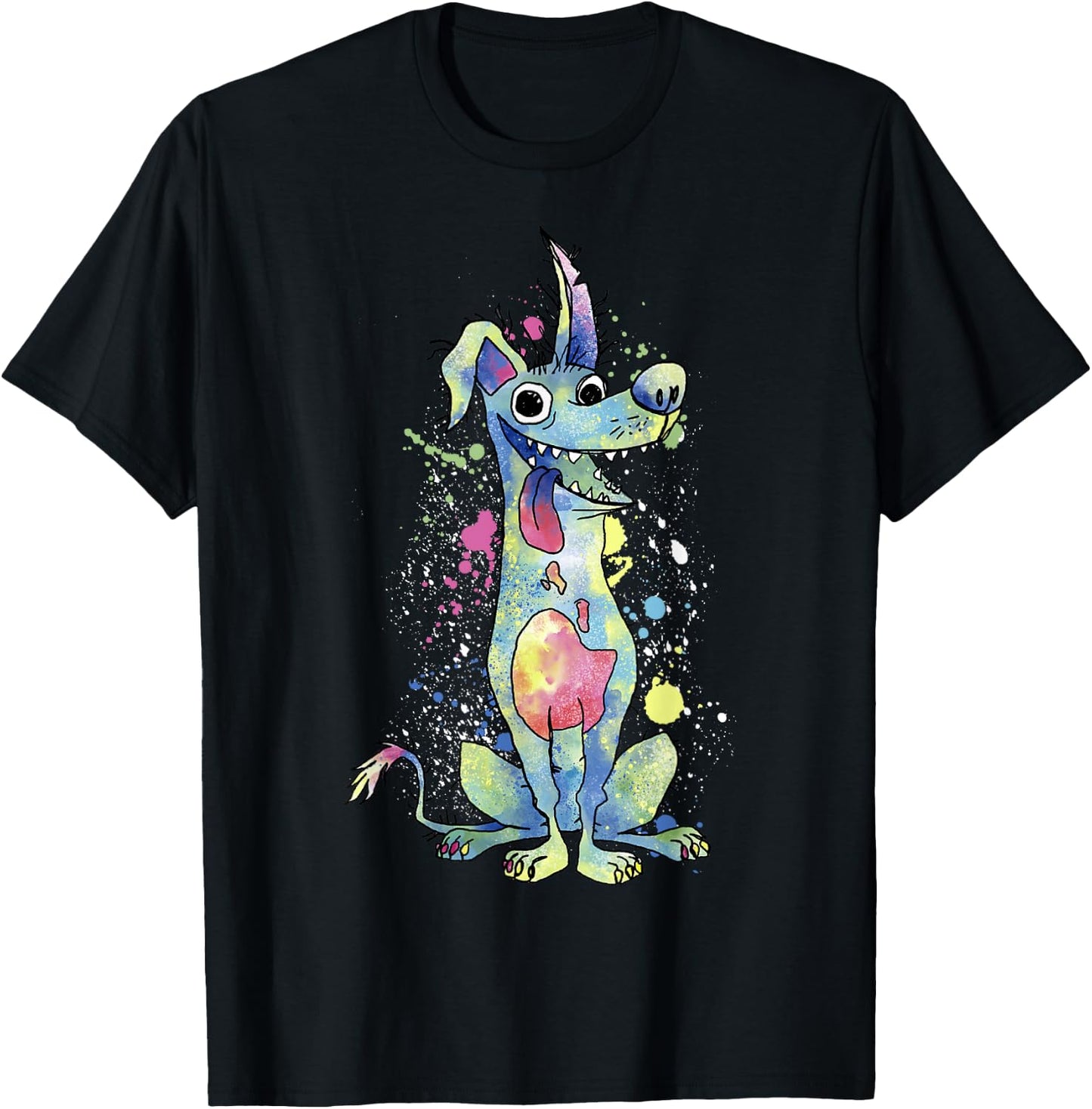 Disney Pixar Coco Dante Watercolor Splatter Graphic T-Shirt - T-Shirt | Black