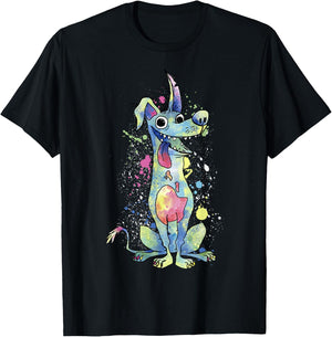 Disney Pixar Coco Dante Watercolor Splatter Graphic T-Shirt - T-Shirt | Black