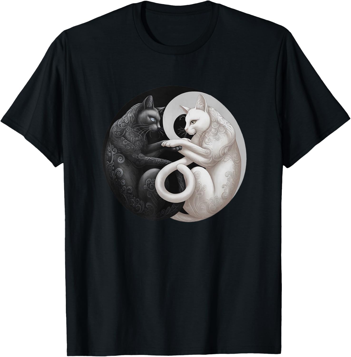 Cute Adorable Cats Yin Yang T-Shirt - T-Shirt | Black