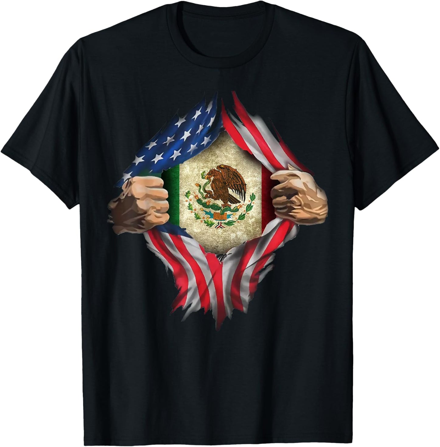 Mexican American Super Hero Flag T Shirt T-Shirt - T-Shirt | Black