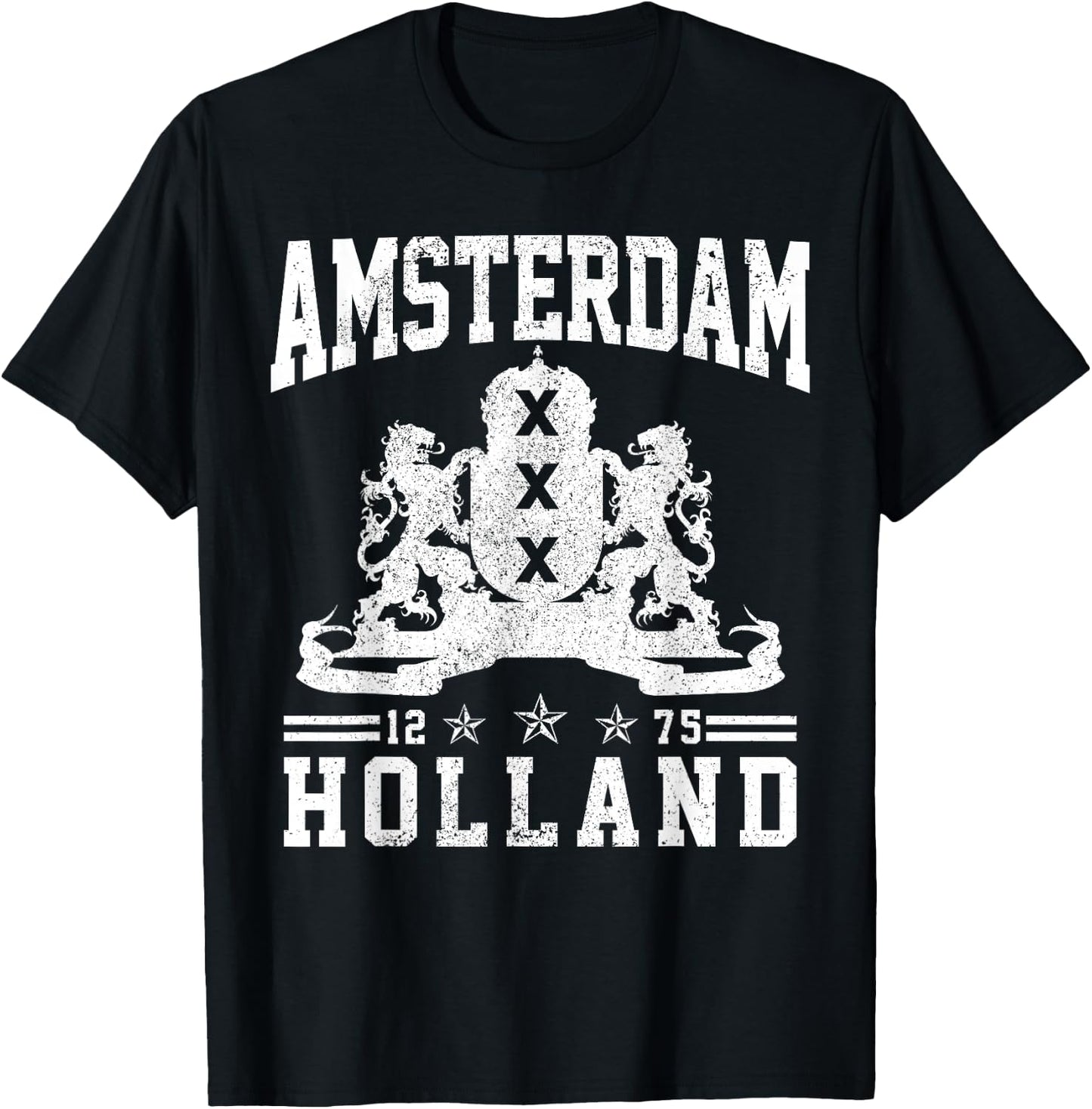 Amsterdam Crest Lion Holland Netherlands Souvenir T-Shirt - T-Shirt | Black