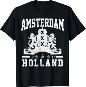 Amsterdam Crest Lion Holland Netherlands Souvenir T-Shirt - T-Shirt | Black