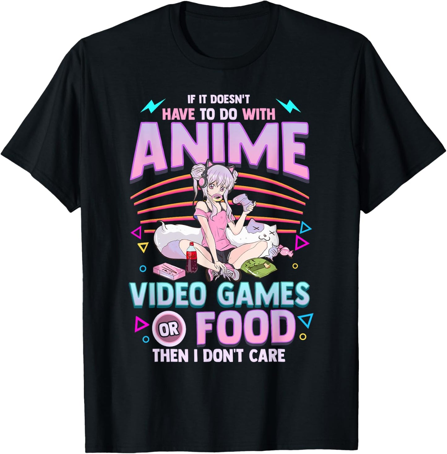 Cute Anime Gamer Girl Funny Kawaii Japanese Manga Joke T-Shirt - T-Shirt | Black