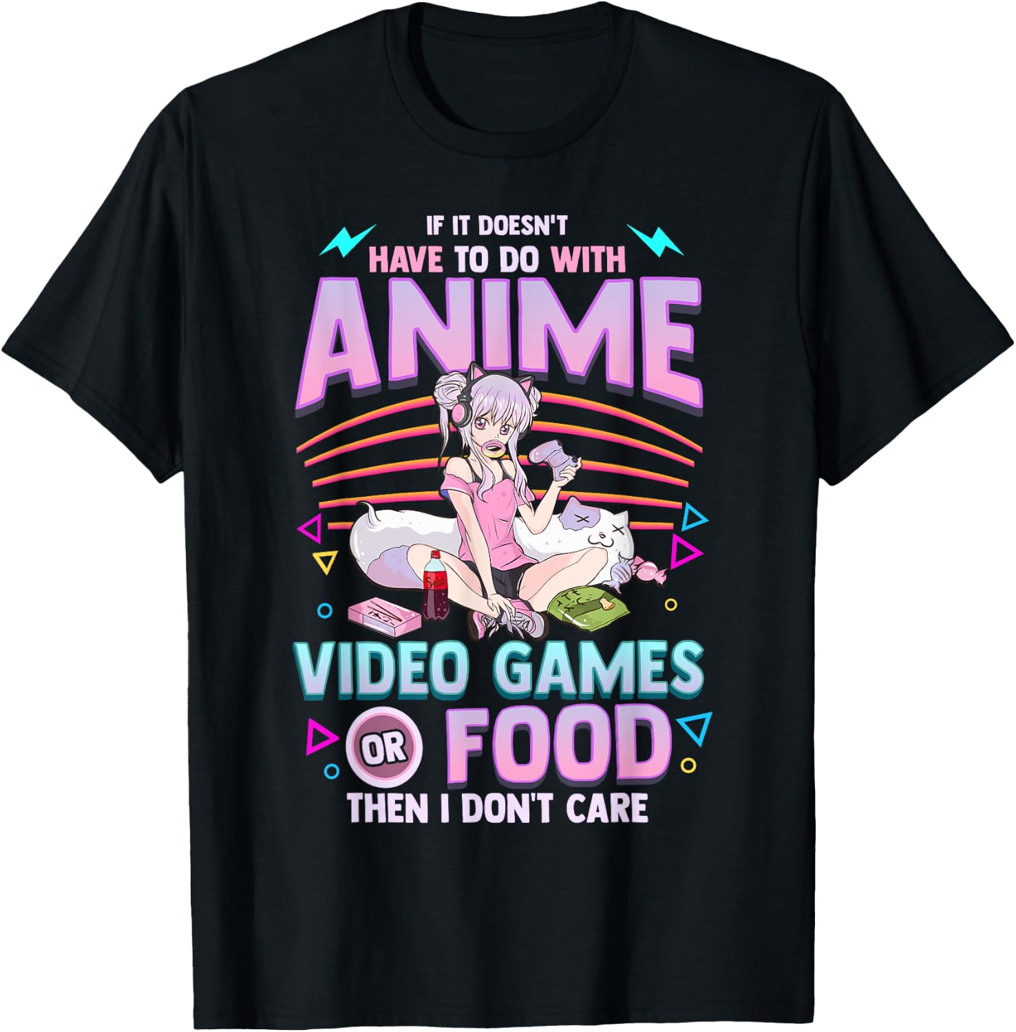 Cute Anime Gamer Girl Funny Kawaii Japanese Manga Joke T-Shirt - T-Shirt | Black