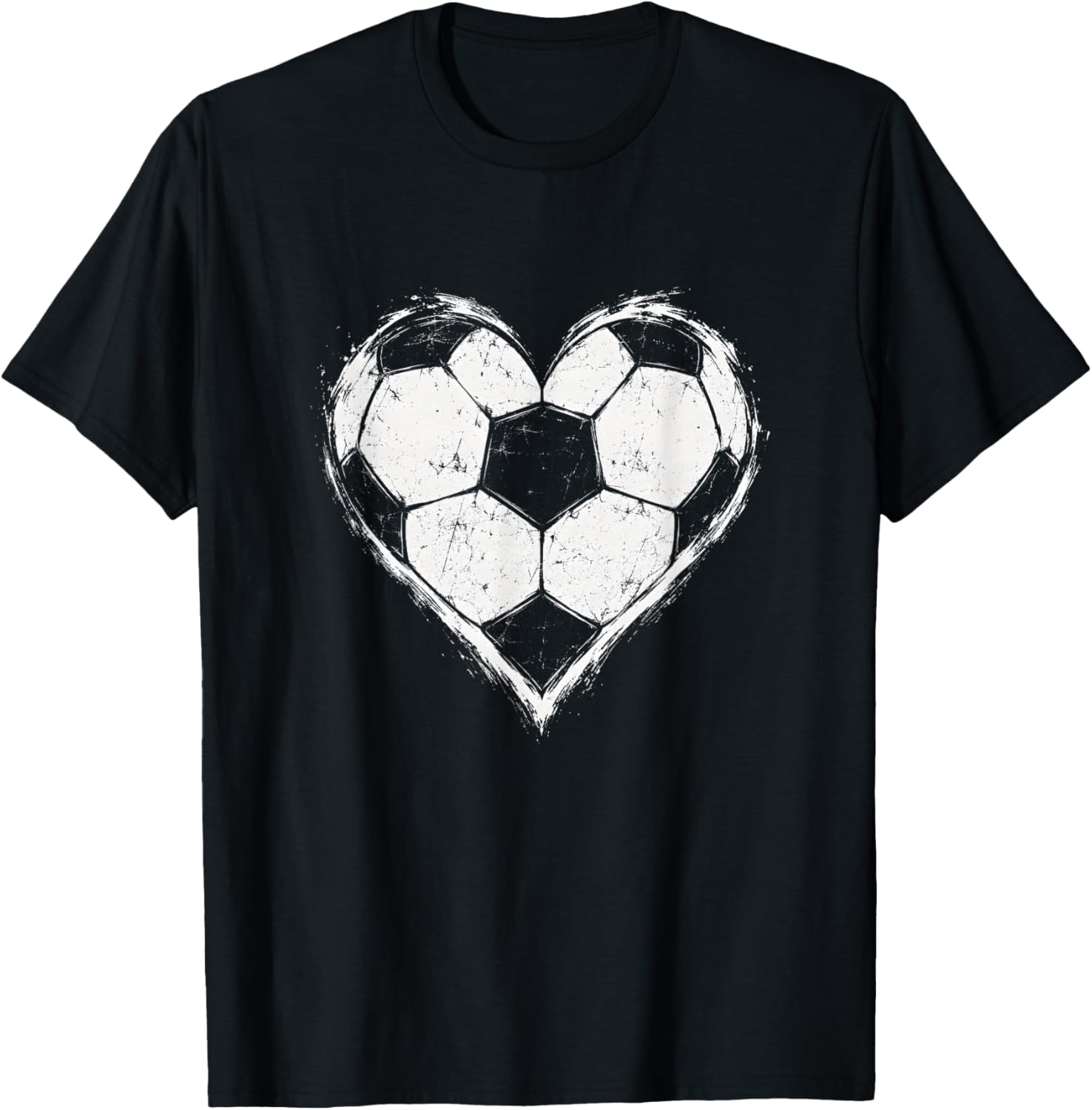 Soccer Lover Heart Ball Football Passion Bold Distressed T-Shirt - T-Shirt | Black