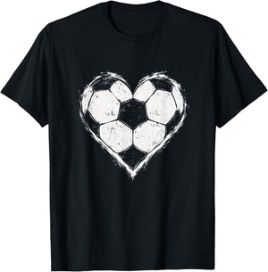Soccer Lover Heart Ball Football Passion Bold Distressed T-Shirt - T-Shirt | Black