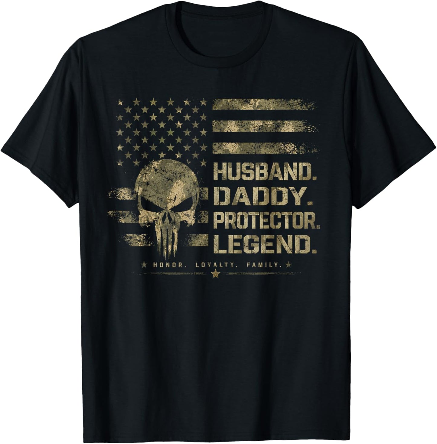 Husband Daddy Protector Legend Fathers Day American Flag T-Shirt - T-Shirt | Black