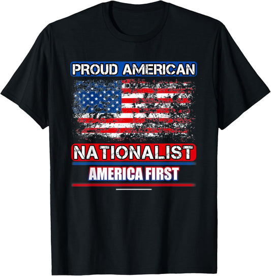 American Flag Proud American, -Adults, Black, Small, Short Sleeve, Classic Fit, Cotton T-Shirt - T-Shirt | Black