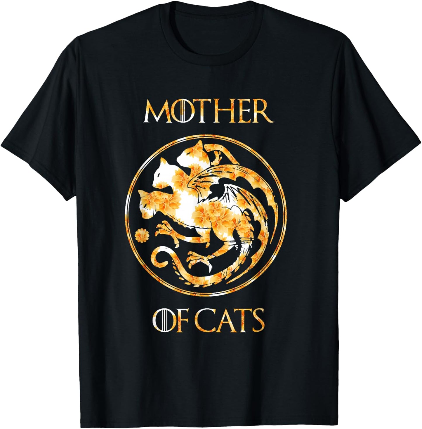 Mother of Cats Shirt With Floral Art Best Mom T-Shirt - T-Shirt | Black