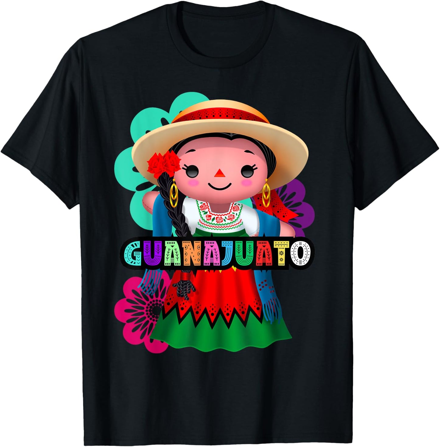 Guanajuato Mexico Muñeca Lelé, Handmade Mexicans Rag Doll T-Shirt - T-Shirt | Black