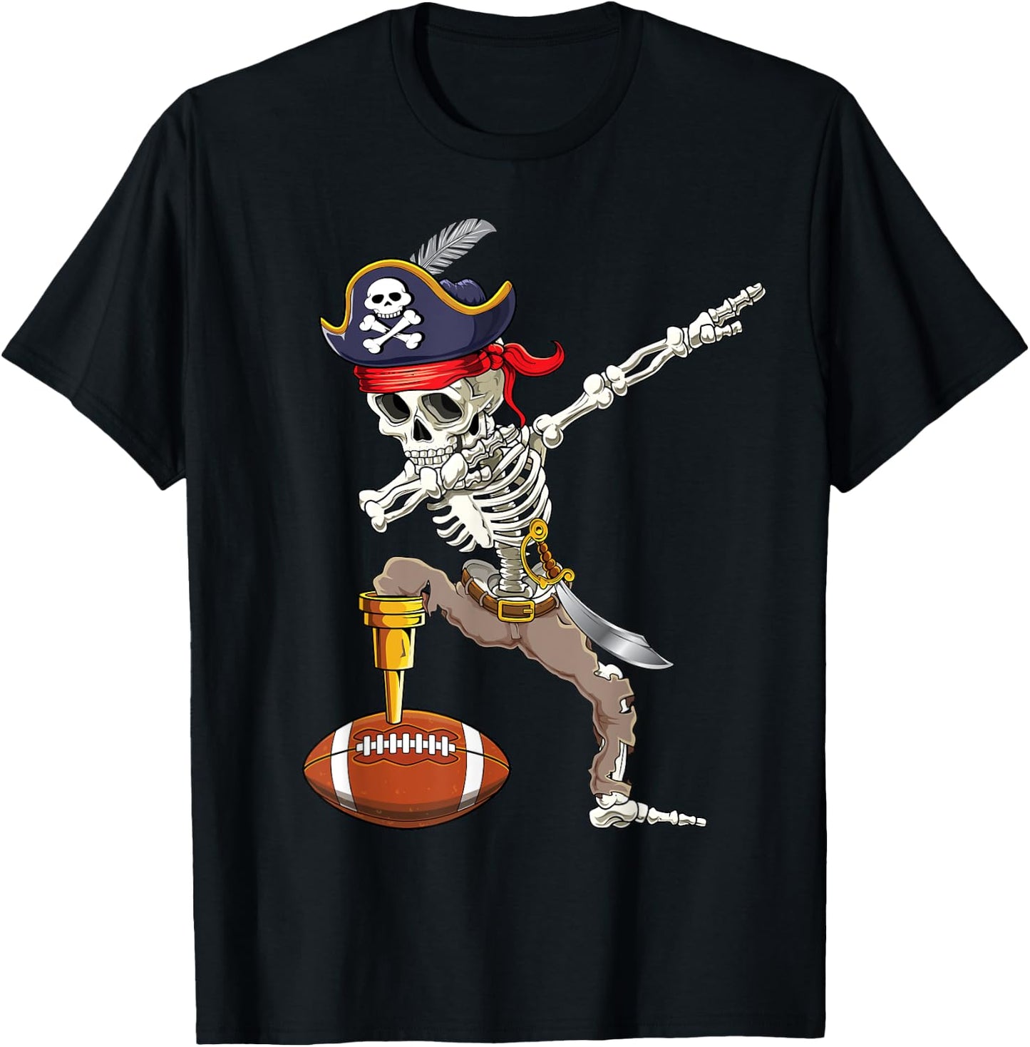 Dab Skeleton Shirt Dabbing Skeleton Pirate Football Shirt T-Shirt - T-Shirt | Black