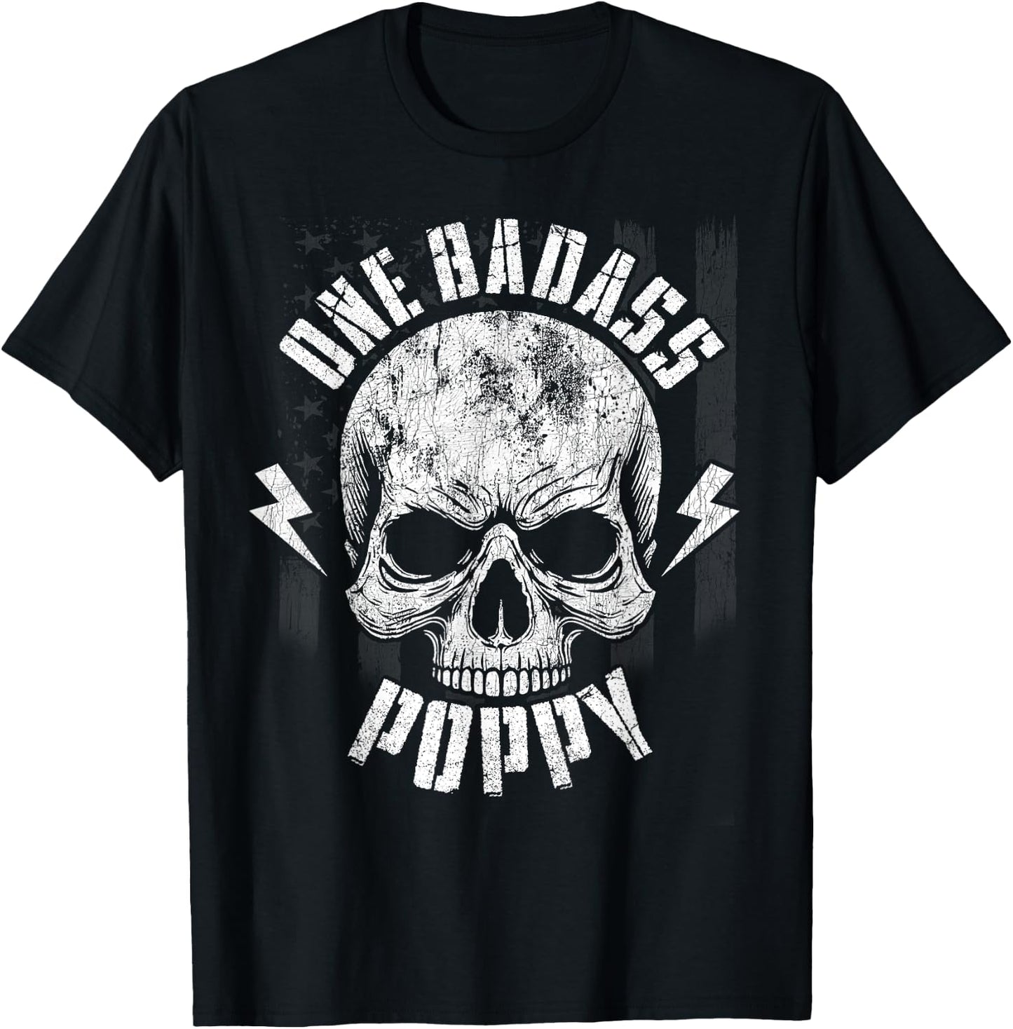 Fathers Day For Grandfather, Skull Flag One Badass Poppy T-Shirt - T-Shirt | Black