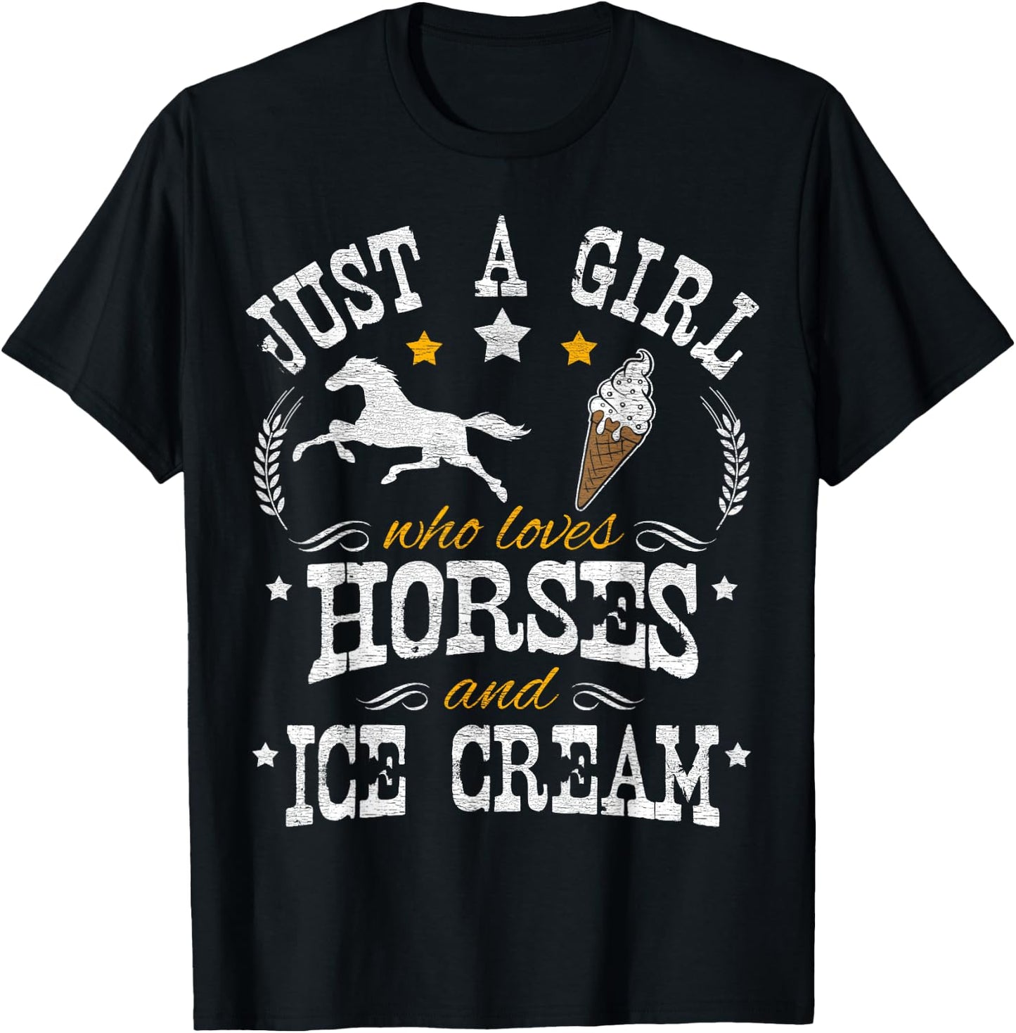Horse & Ice Cream Lover Women Kids T-Shirt - T-Shirt | Black