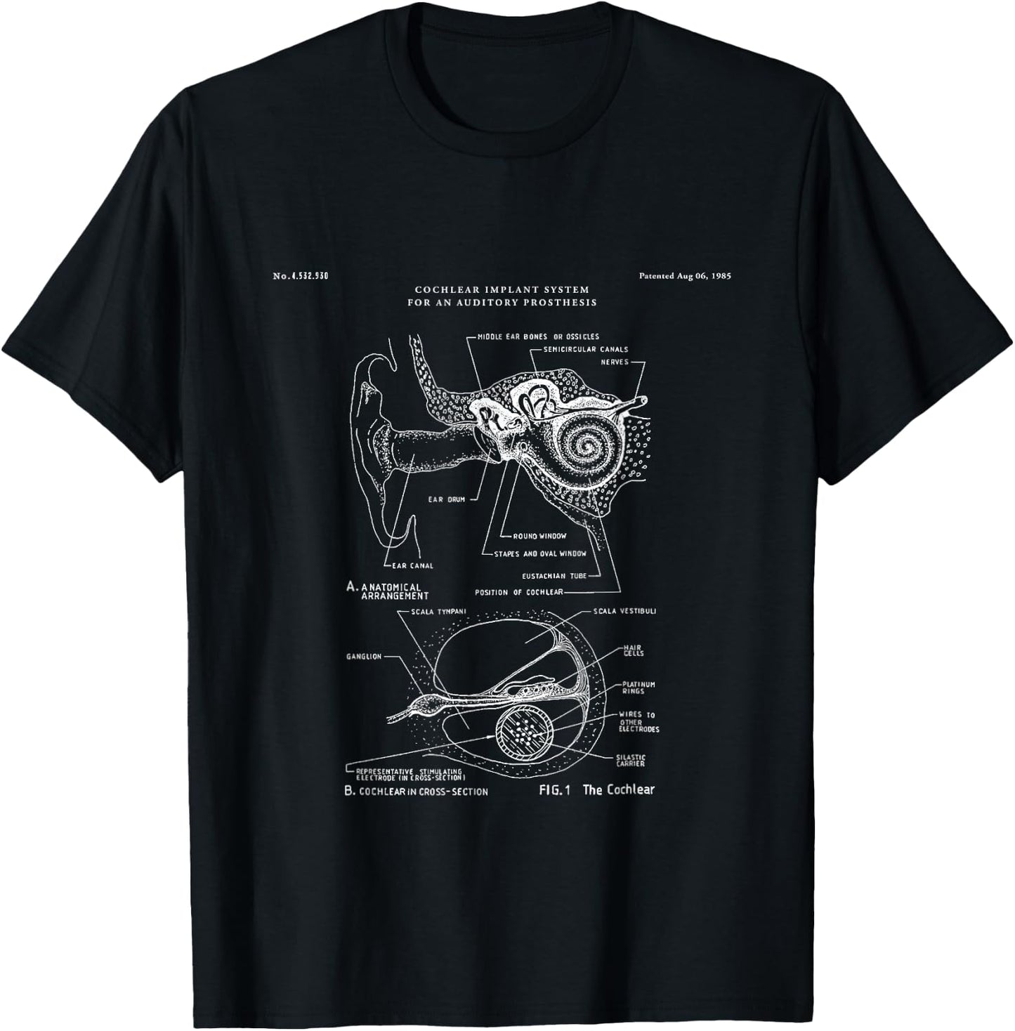 Patent Shirts Cochlear Implant Patent - Medical T-Shirt - T-Shirt | Black