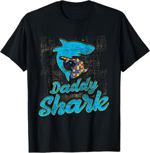Autism Dad Shirt Autism Awareness Daddy Shark Autism Papa T-Shirt - T-Shirt | Black