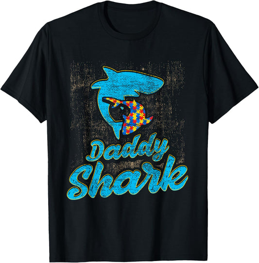 Autism Dad Shirt Autism Awareness Daddy Shark Autism Papa T-Shirt - T-Shirt | Black