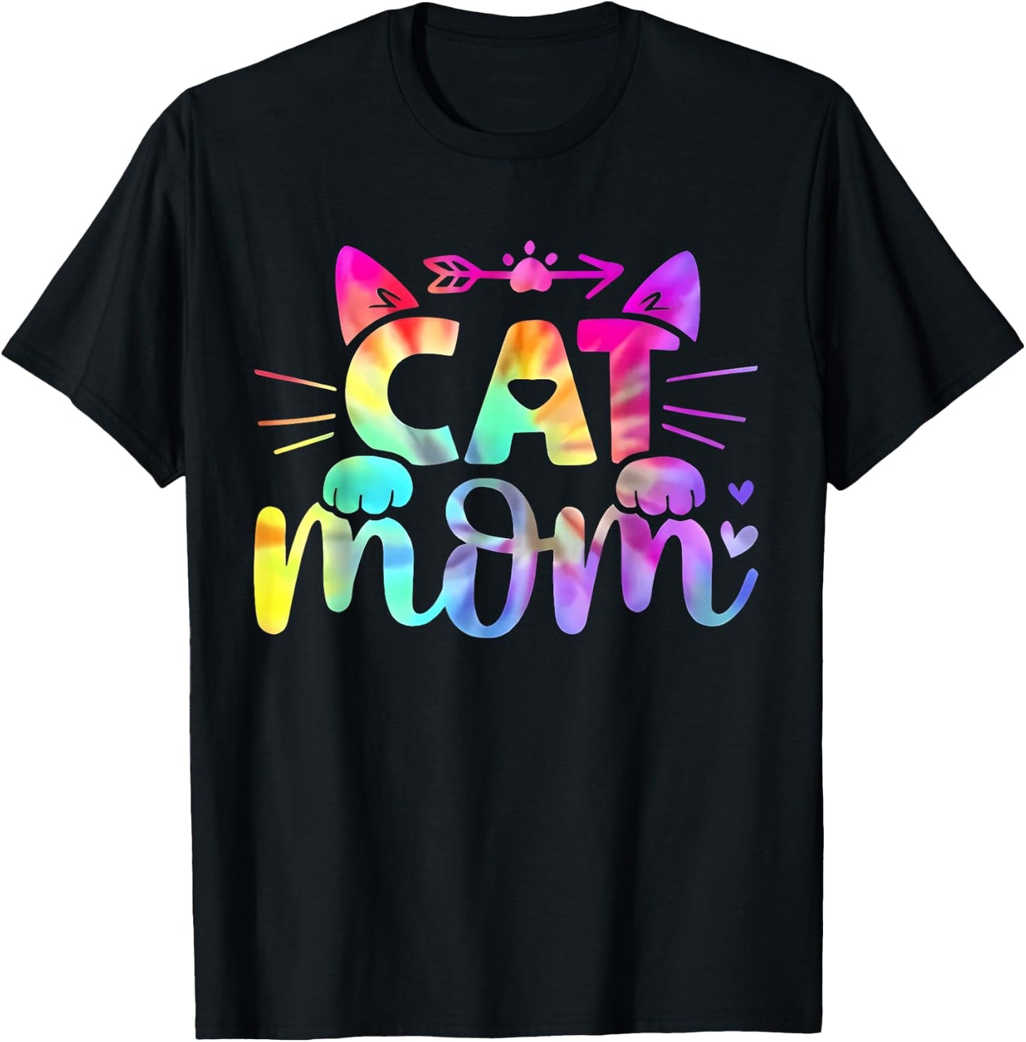 Cat Mom Tie Dye Kitty Cat Lover Kitten Pet Owner Colorful T-Shirt - T-Shirt | Black