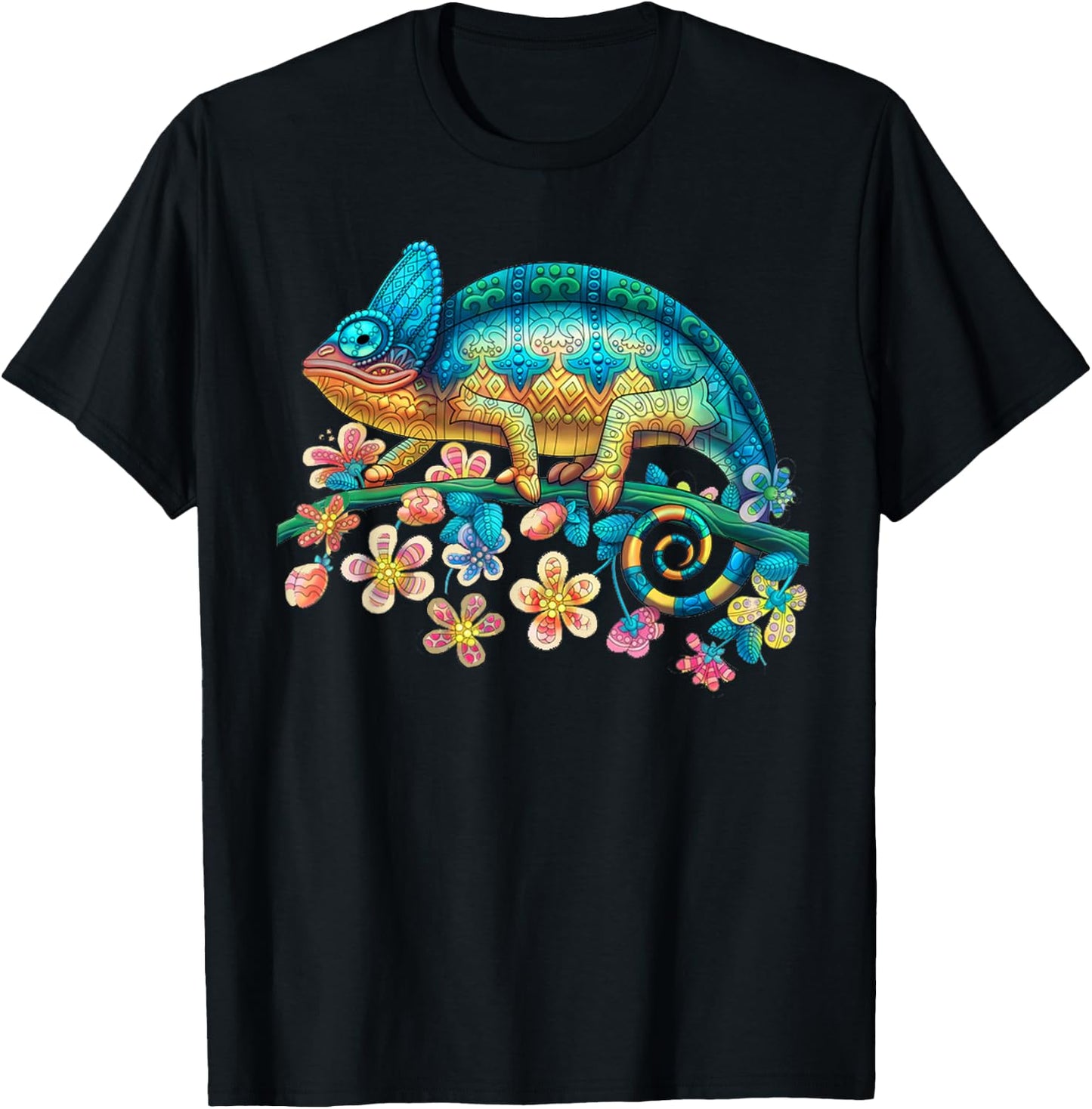 Colorful Chameleon Lizard T Shirt Gift Men T-Shirt - T-Shirt | Black