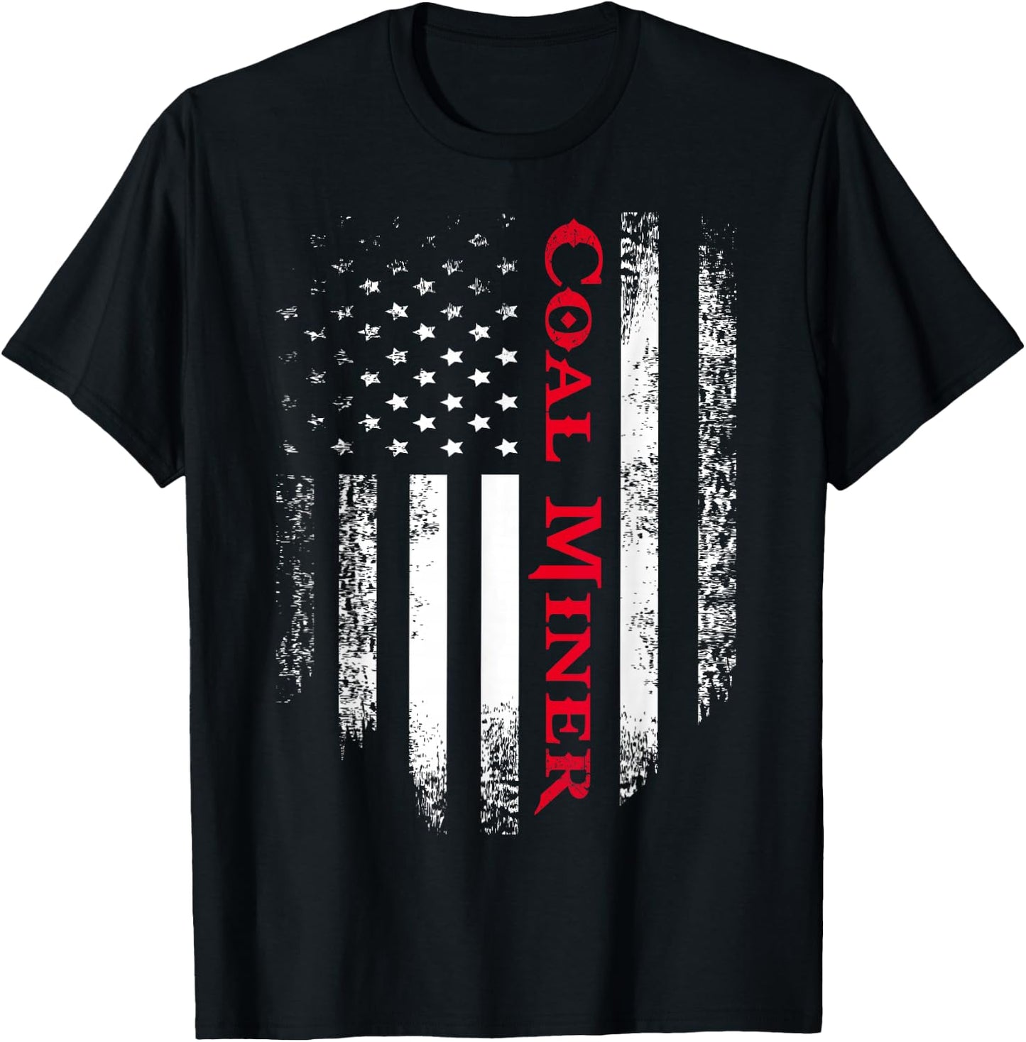 Vintage USA Red White Coal Miner American Flag Gift T-Shirt - T-Shirt | Black