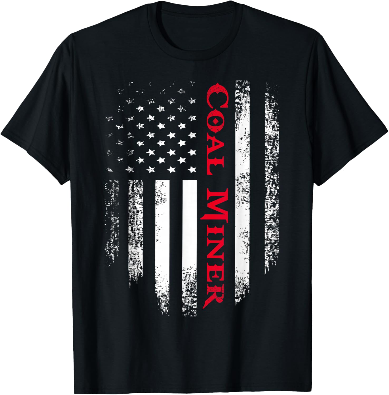 Vintage USA Red White Coal Miner American Flag Gift T-Shirt - T-Shirt | Black