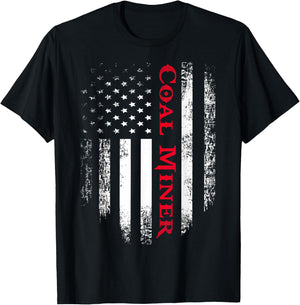 Vintage USA Red White Coal Miner American Flag Gift T-Shirt - T-Shirt | Black
