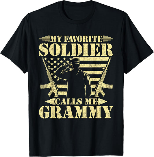 My Favorite Soldier Calls Me Grammy - Proud Military Grandma T-Shirt - T-Shirt | Black