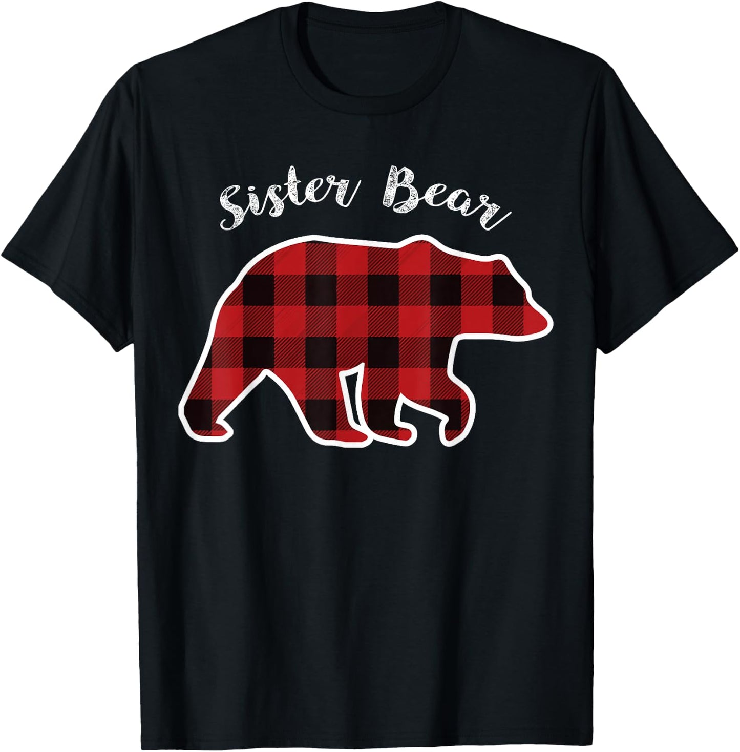 Sister Bear | Women Red Plaid Christmas Pajama Gift T-Shirt - T-Shirt | Black