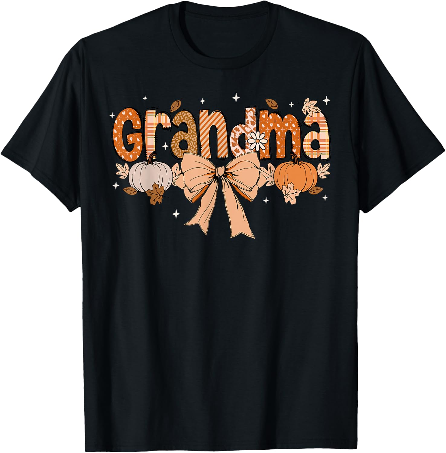 Grandma Pumpkin Fall Coquette Bow Thanksgiving Mom Women T-Shirt - T-Shirt | Black