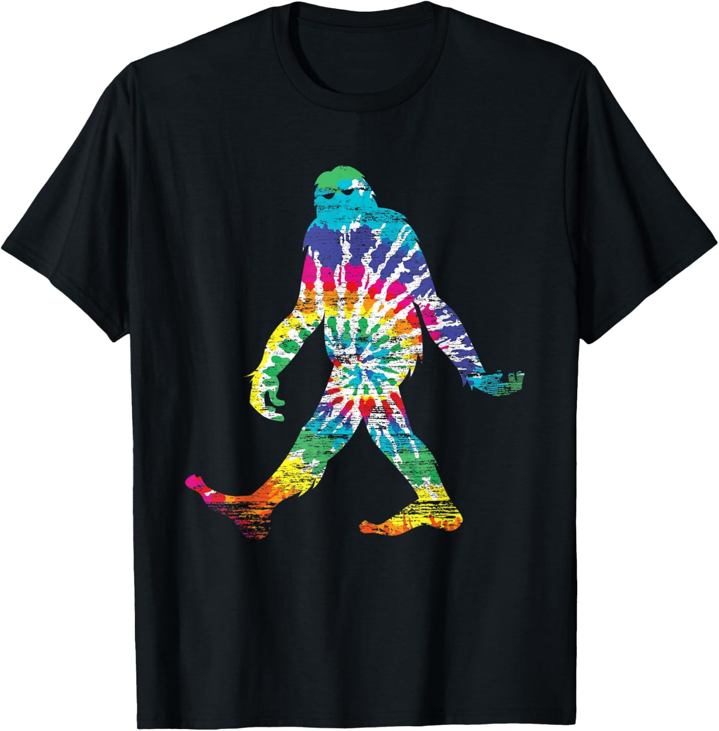Fun Hippie Bigfoot Rainbow Tie Dye Sasquatch T-Shirt - T-Shirt | Black